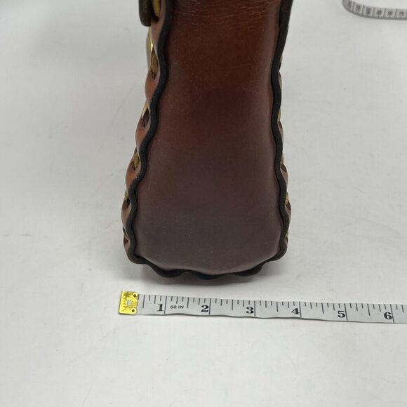 Vintage handmade leather shoulder bag stitching floral 1970s tooling - Picture 12 of 16